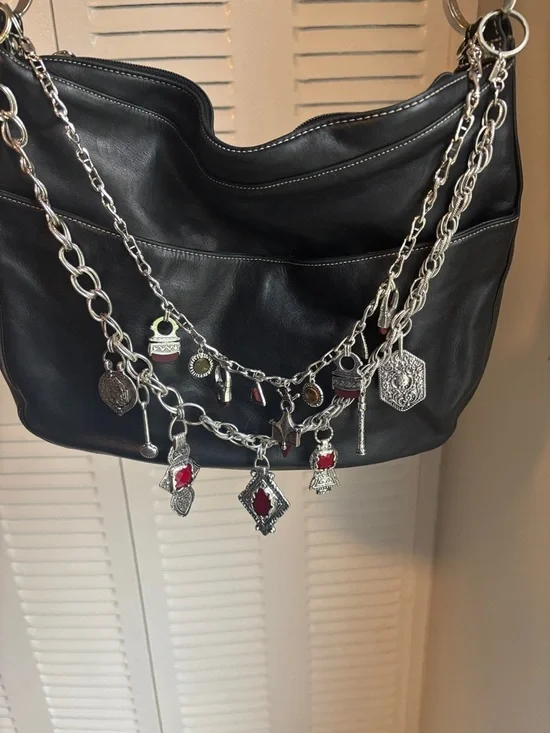 Vintage Danier Black Leather Bag + Zara Charm Chains Y2K Luxe - Picture 8 of 13